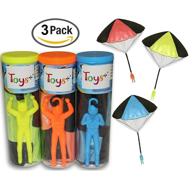 Toy Skydiver Parachute Men 3 Piece Set Tangle Free (Colors and Styles May Vary)