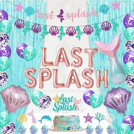 Last Splash Bachelorette Party Decorations, Mermaid Bachelorette Party Bridal Shower Fringe Curtain Mermaid Tail Sea Shell Ring Balloon Glitter Banner Cake Topper Teal Blue Purple Pink