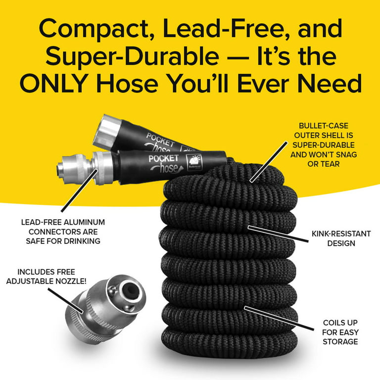 Pocket Hose Original Silver Bullet Water Hose by BulbHead - Expandable  Garden Hose That Grows with Lead-Free Aluminum Connectors - Safe Drinking  Water Hose (25Feet) 