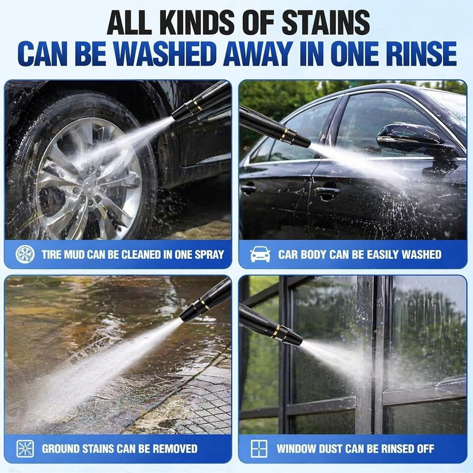 Home High-Pressure Car Wash Water Gun with Booster Nozzle, Booster Nozzle with 3 Adjustable Spray Modes, Anti-Leak Garden Hose Sprayer for Car Washing, Plant Watering, Pet Bathing