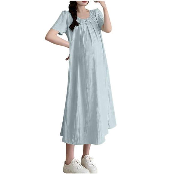RXMEKW Maternity Dress for Women, Solid Color Round Neck Short Sleeve Loose Fit Comfortable Pregnancy Dress for Baby Shower and Daily Wear