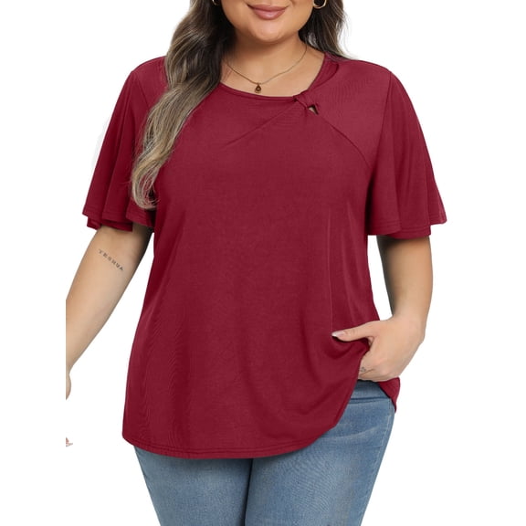 Gleelist Women's Plus Size Top Asymmetrical Knotted Neck T-Shirt Supersoft Essentials Tee Summer Short Sleeve Fashion Blouses(XL-5XL)