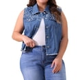 thumbnail image 1 of Chaleco de mezclilla sin mangas para mujer de talla grande Agnes Orinda, con bordado, botones de perla y decoración de bolsillo, 2X azul claro, 1 of 6