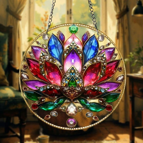 Jeweled Lotus Flower STAINED GLASS Suncatcher Mandala Window Art Yoga Meditation Decor Spiritual Home Gift Colorful Chakra Art Home Decor