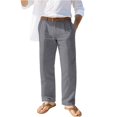 thumbnail image 5 of Men's Solid Color Linen Cotton Casual Pants, Lightweight Straight Leg Loose Fit Trousers with Button Waist, Summer Beach Yoga Pants with Pockets, Breathable Lounge Pants Dark Gray M, 5 of 10