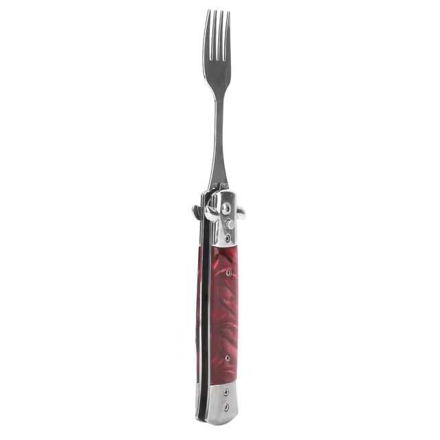 Camping Utensils Fork, One Button Flick Folding Spring Fork for Travel Red,Black