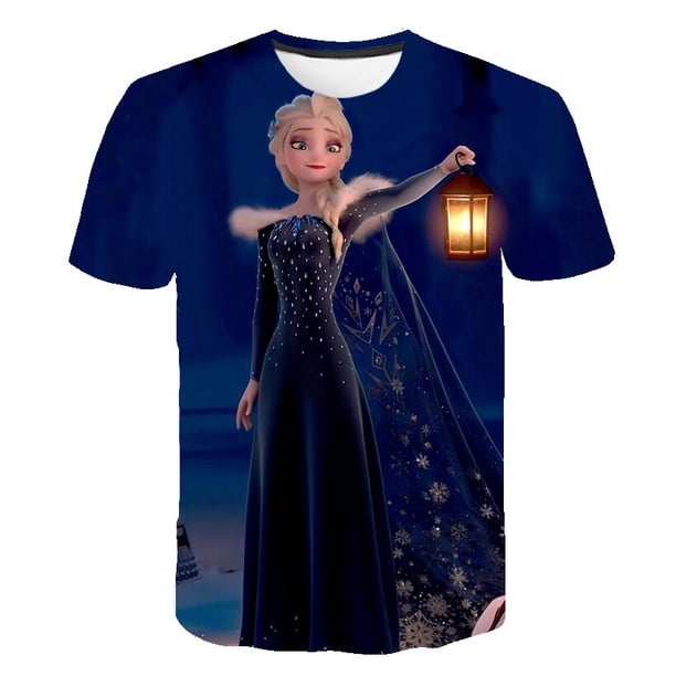 2023 año verano niños Frozen dulce camiseta para niñas estampado Anna Elsa chico camiseta niñas Tops camisetas dibujos animados niños ropa 9T Gao Jinjia LED