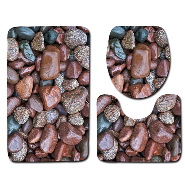 Juego de alfombras de baño con estampado de piedra 3D, alfombrillas de baño antideslizantes, alfombrillas decorativas para asiento de inodoro, alfombra 3 piezas seitruly JJ25267-05