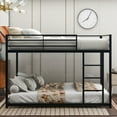 thumbnail image 3 of Full Over Full Low Bunk Bed, Metal Bed Frame with Ladder, Load-Bearing 350lb, Black, 3 of 8