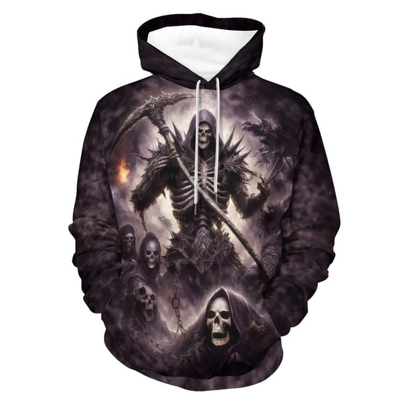 LAOLIUSN Men’s 3D All-Over Print Hooded Skeleton Hoodie, Gothic Skull Smoke Graphic Pullover Sweatshirt with Kangaroo Pocket, Lightweight Stretch, S-4XL