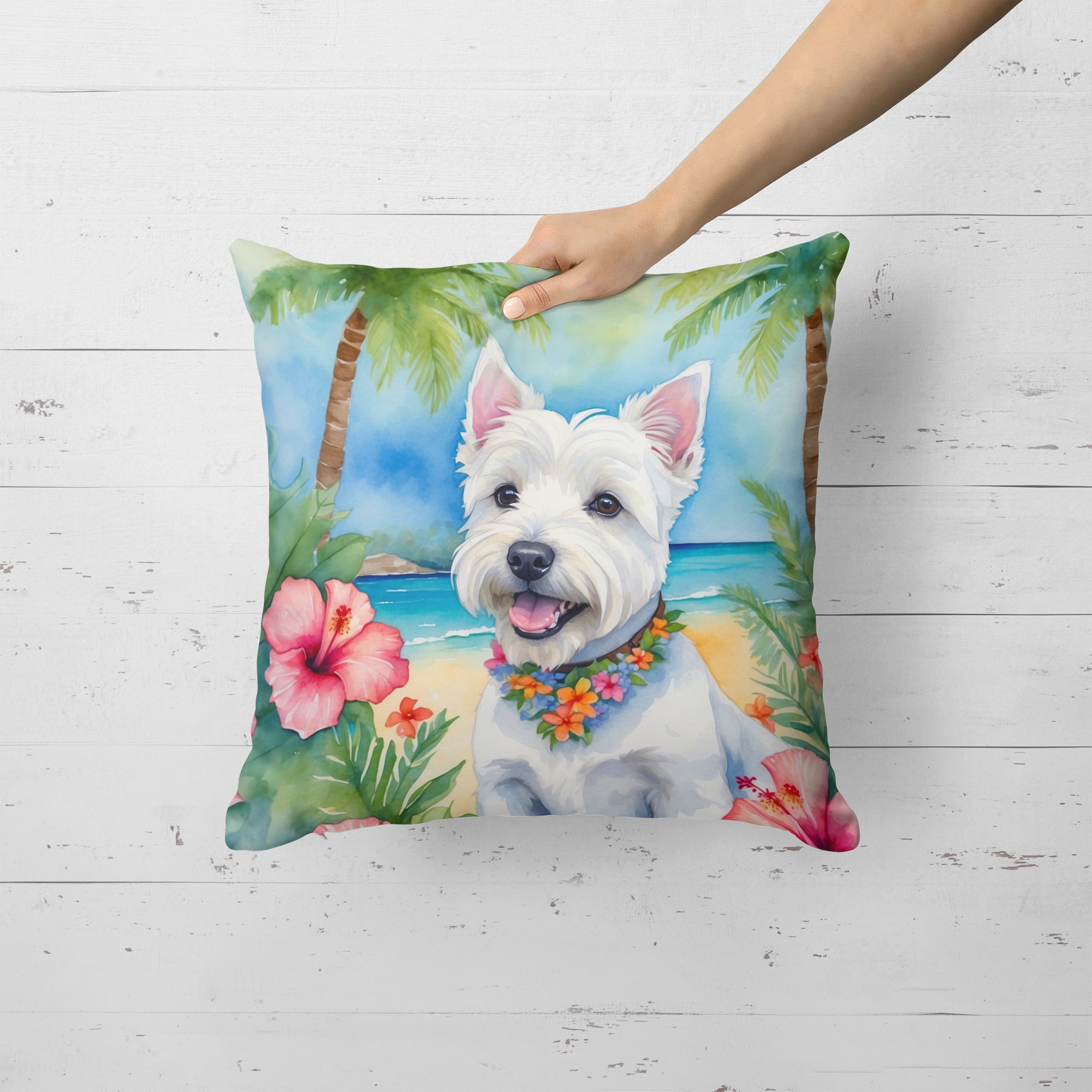 Westie Luau Throw Pillow 18 in x 18 in