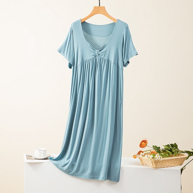Karight Women's Round Neck Solid Color With Chest Cushion Loose And Comfortable Plus Size Home Skirt