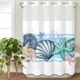thumbnail image 3 of Blue Coastal No Hook Shower Curtain Waterproof, Bathroom Curtains with Snap in Liners and See Through Top Window, Beach Nautical Starfish Shell Coral Hotel Style Bathtub Curtains Shower 48"Wx72"L, 3 of 8