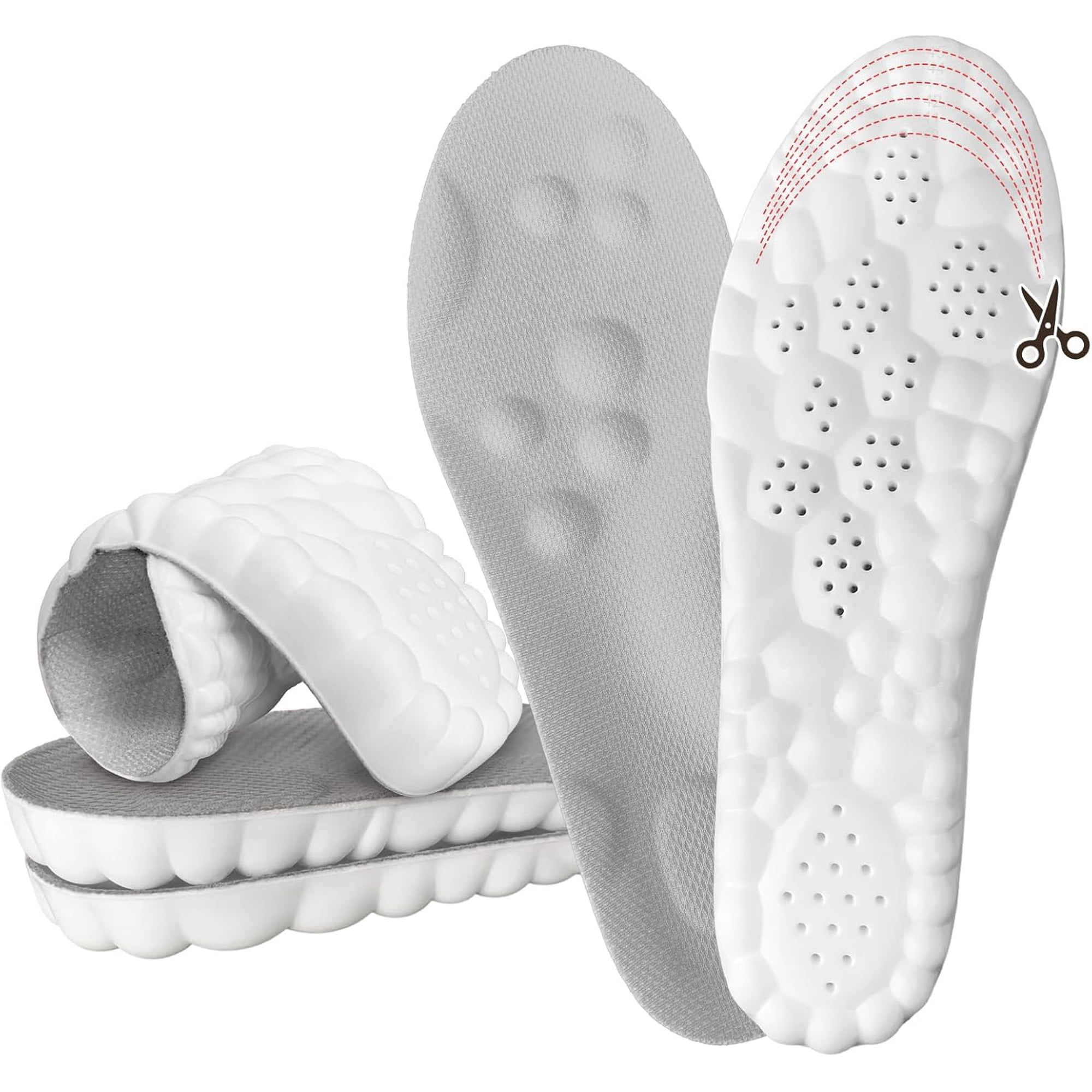 Steppers Insoles for Men & Women, 2026 New 4D Memory Foam Cloud Footstr Insoles, Comfortable & Breathable Massage Shoe Inserts with Arch Support for Foot Pain & Fatigue (Gray, US M 7-11/W 8.5-13.5)