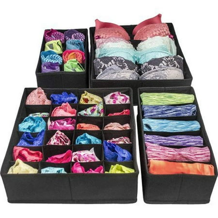 

Styleys Foldable Storage Box/Drawer Organizer Divider for Innerwear Clothing Underwear Bra Socks Panty Tie Etc. (Set of 4) (Black_S1014)
