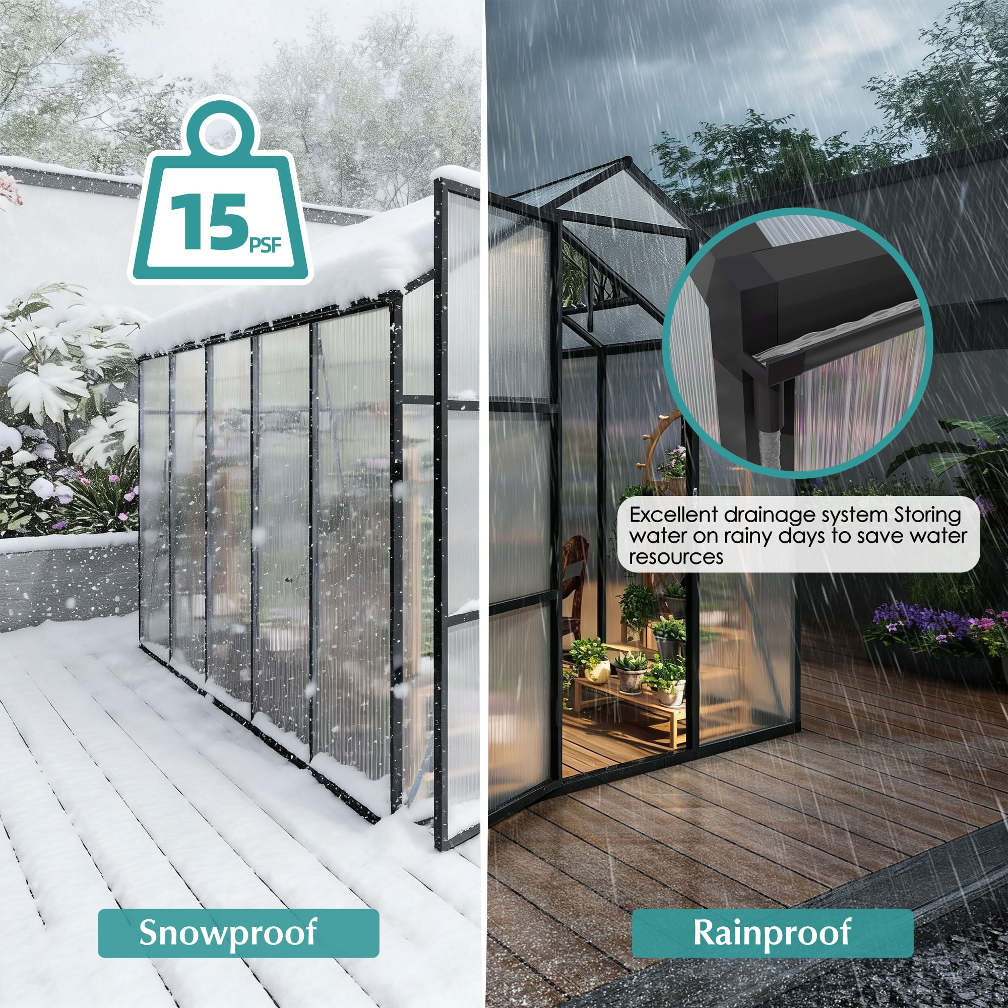 MAYEERTY 6x10 FT Walk-in Outdoor Greenhouse with Aluminum Frame, Adjustable Vents & Lockable Door, UV-Protected Greenhouse for Backyard, Patio & Garden