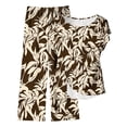 thumbnail image 4 of Guluxicc 2 Piece Women's Outfit Sets Short Sleeve Crew Neck Side Tie Top with Floral Print Wide Leg Pants Casual Lounge Matching Sets, 4 of 5