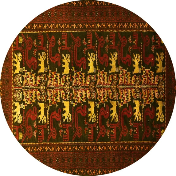 Ahgly Company Machine Washable Indoor Round Animal Yellow Traditional Area Rugs, 3' Round