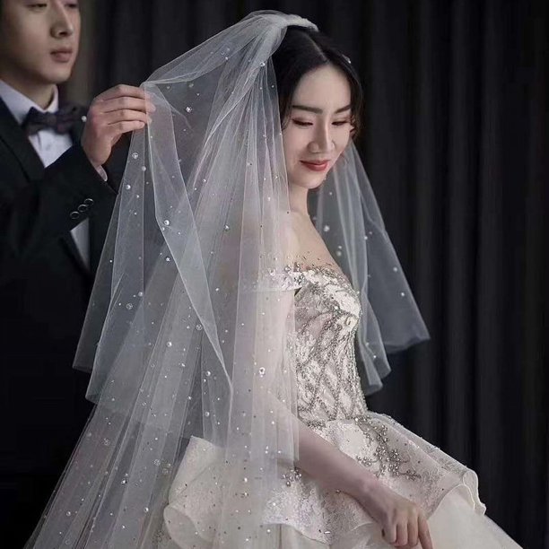 Velo de novia YONGSHENG con Peine 1 nivel perla longitud de catedral