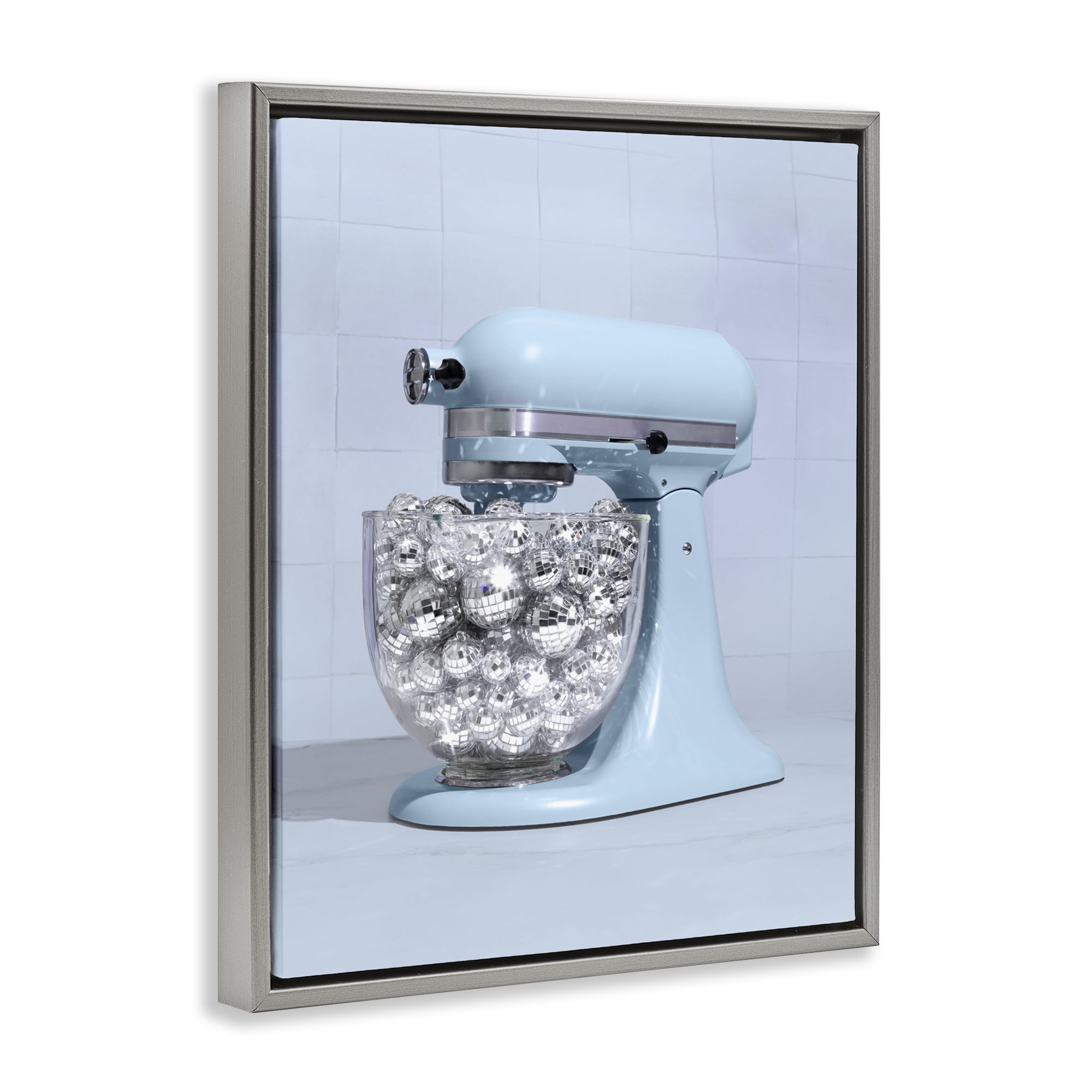Stupell Industries Disco Kitchen Mixer over Blue Gray Framed Floater Canvas Wall Art, design by LISH Creative