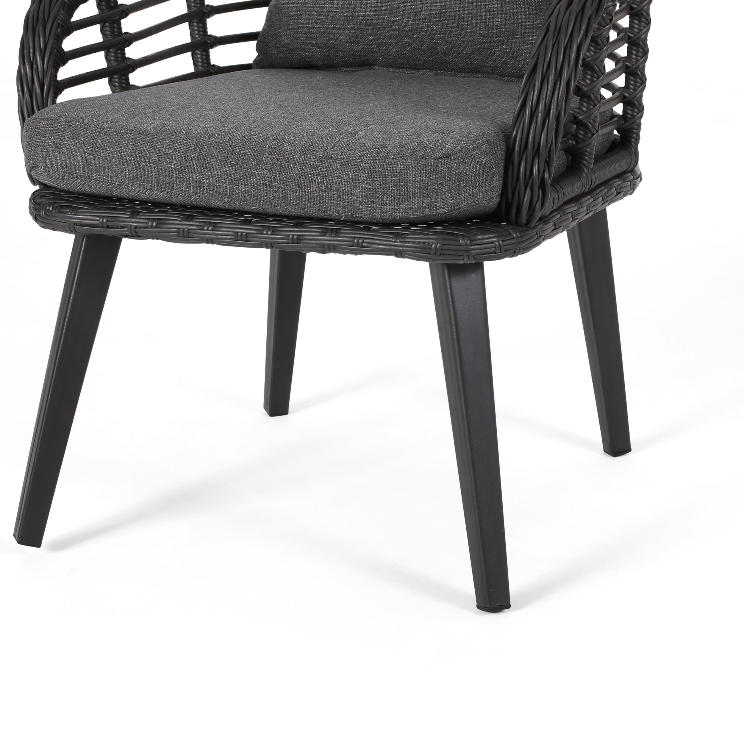 Tia Outdoor Wicker Club Chairs with Cushions, Set of 2, Gray and Dark Gray