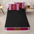 thumbnail image 4 of Castle Fairy Retro Stripes Zipper Twin Comforter Sets with Fitted Sheet and 2 Pillowcases,Minimalist Leather Textured Zipper Bedding Set,Magenta Brown White,Reversible, 4 of 7