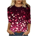 thumbnail image 2 of Pxxlle Valentine' Day Shirts for Women Cute Love Heart Graphic T Shirts Plus Size 3/4 Length Sleeve Shirt Loose Fitting Round Neck Blouses Size M, 2 of 5