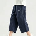 thumbnail image 6 of Boys 100% Cotton Cargo Capri Pants 5-14 Years with Muti Pockets Wide Leg Loose Elastic Waist Drawstring Shorts Sweatpants Navy, 6 of 9