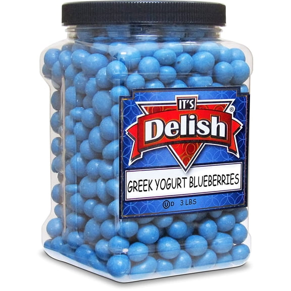 Greek Yogurt Covered Blueberries by It's Delish, 3 Lbs Jumbo Container  Scrumptious & Nutritious Yogurt Coated Dried Blueberries  Sweet Snacking and Bulk Party Treats  USA Made, Kosher Dairy