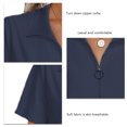 thumbnail image 3 of Jersey con cremallera de un cuarto para mujer, Top de manga corta con cuello vuelto, camisa de verano holgada de Color puro, azul marino XXL, 3 of 4
