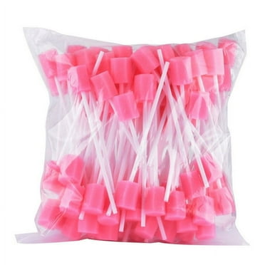 SkyAuks 100pcs Oral Care Sponge Swab Tooth Cleaning Mouth Swabs Disposable Oral Care Sponge Dental Use (Pink)