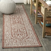 JONATHAN Y SANTA MONICA 2 x 8 Runner Rug, Sinjuri Medallion Textured Weave - Red/Taupe, SMB101A-28
