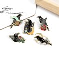 thumbnail image 2 of Broche creativo con forma de cuervo y flores con lazo en forma de media luna, con plumas negras de cuervo, ropa de moda divertida, 2 of 6