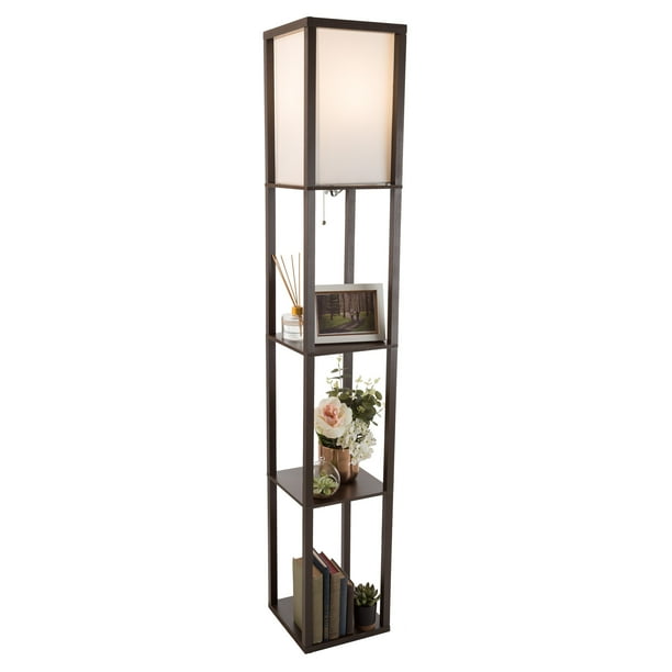 Etagere Style Tall Standing Floor Lamp with Shade, 3 Tiers Storage