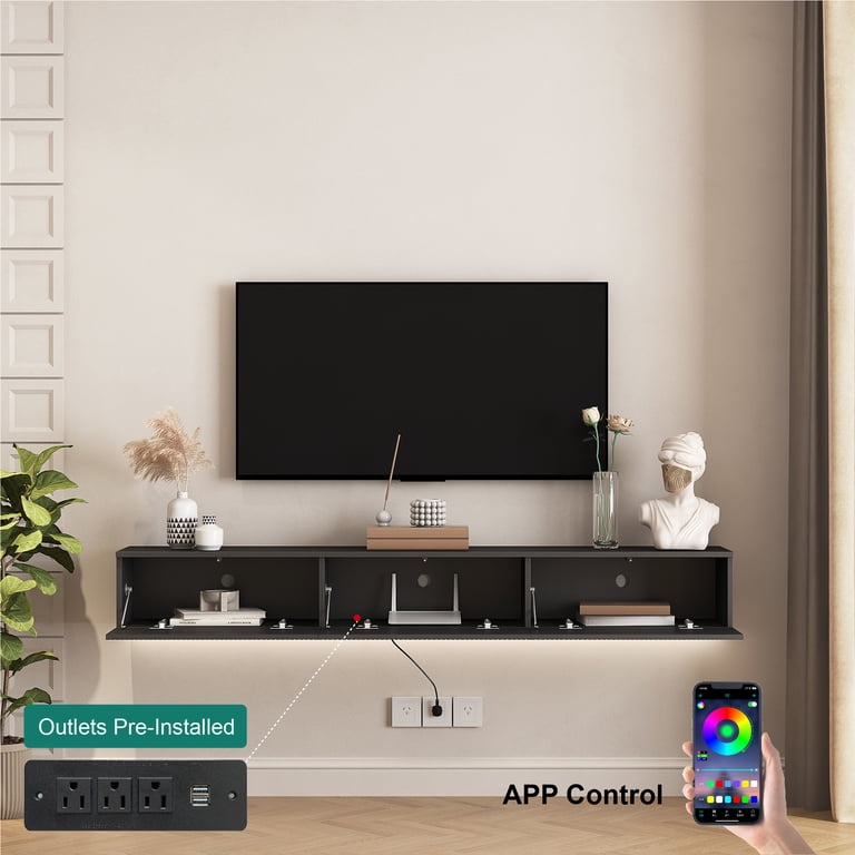 Aukfa Floating TV Stand Wall Mount with LED Lights, 70 Inch photo 2
