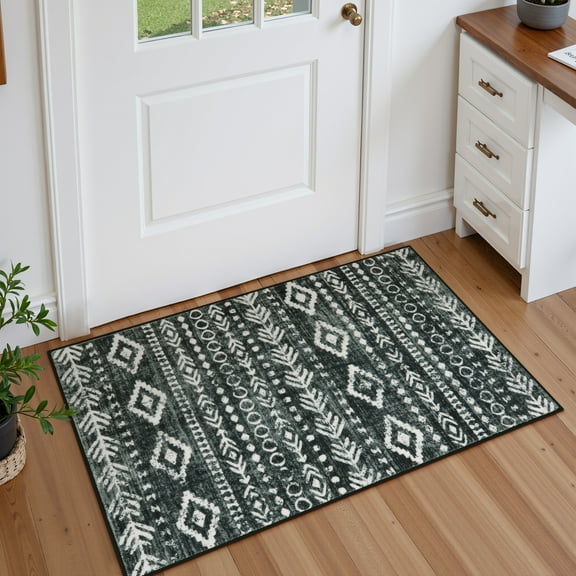 Lahome Decor 2'x 3' Modern Moroccan Trellis Rug,Area Rug Shaggy High Pile for Living Room,Washable Rugs,Moroccan Area Rug Soft Geometric Carpet,Non-Slip Rubber Backing,Indoor Rug for Bedroom,Black