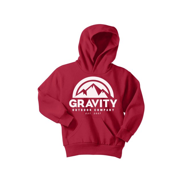 Gravity Outdoor Co. Chandail à Capuchon pour Jeunes - Logo Blanc - Rouge - Très Grand