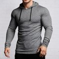 thumbnail image 2 of KHONTS Men's Muscle Long Sleeve Hoodies Stretch Long Sleeve Hooded Sweatshirt Fashion Lightweight Ribbed Gym Shirts Grey L, 2 of 8
