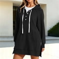 thumbnail image 5 of SYwaren Women's Longline Hoodie Sweatshirt Button Drawstring Pullover Side Slit Pockets Solid Color Tops, 5 of 9