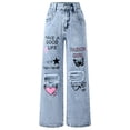 thumbnail image 2 of FEDPOP Girls Wide Leg Baggy Jeans, High Waisted Denim Pants with Pockets, Casual Y2K Loose Trousers for Kids, Blue, 8-14Y, 2 of 7