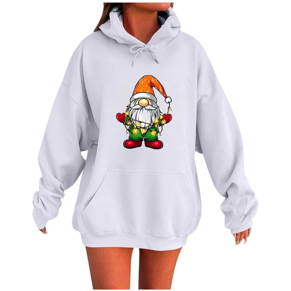 Lorytime Fall Hoodies for Women Christmas Santa Claus Print Sweatshirt Long Sleeve Pullover with Pocket Tops for Holiday