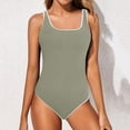 thumbnail image 2 of JIANJIA One Piece Swimsuit Women Summer Solid Color Spaghetti Strap Square Collar Push Up Sleeveless Training Athletic Sports Vintage Womens One-Piece Swimsuits Holiday Wear,Green,S, 2 of 5