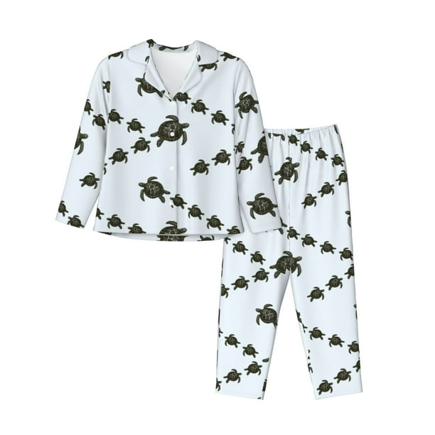 Fotbe Sea Turtle Conjunto de Pijama de Manga Larga para Mujer con Estampado, Ropa de Dormir de 2 Piezas, Conjunto de Casa Suave y Cómodo con Bolsillos-Large
