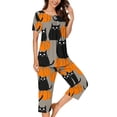 thumbnail image 6 of JOANKDMI Women Jack-o-Lantern 2 Piece PJs Set Cat and Comfortable Short Sleeve Top with Capri Pants Novelty Loungewear Suit for Roleplay or Holiday Relaxing, S-3XL, 6 of 6