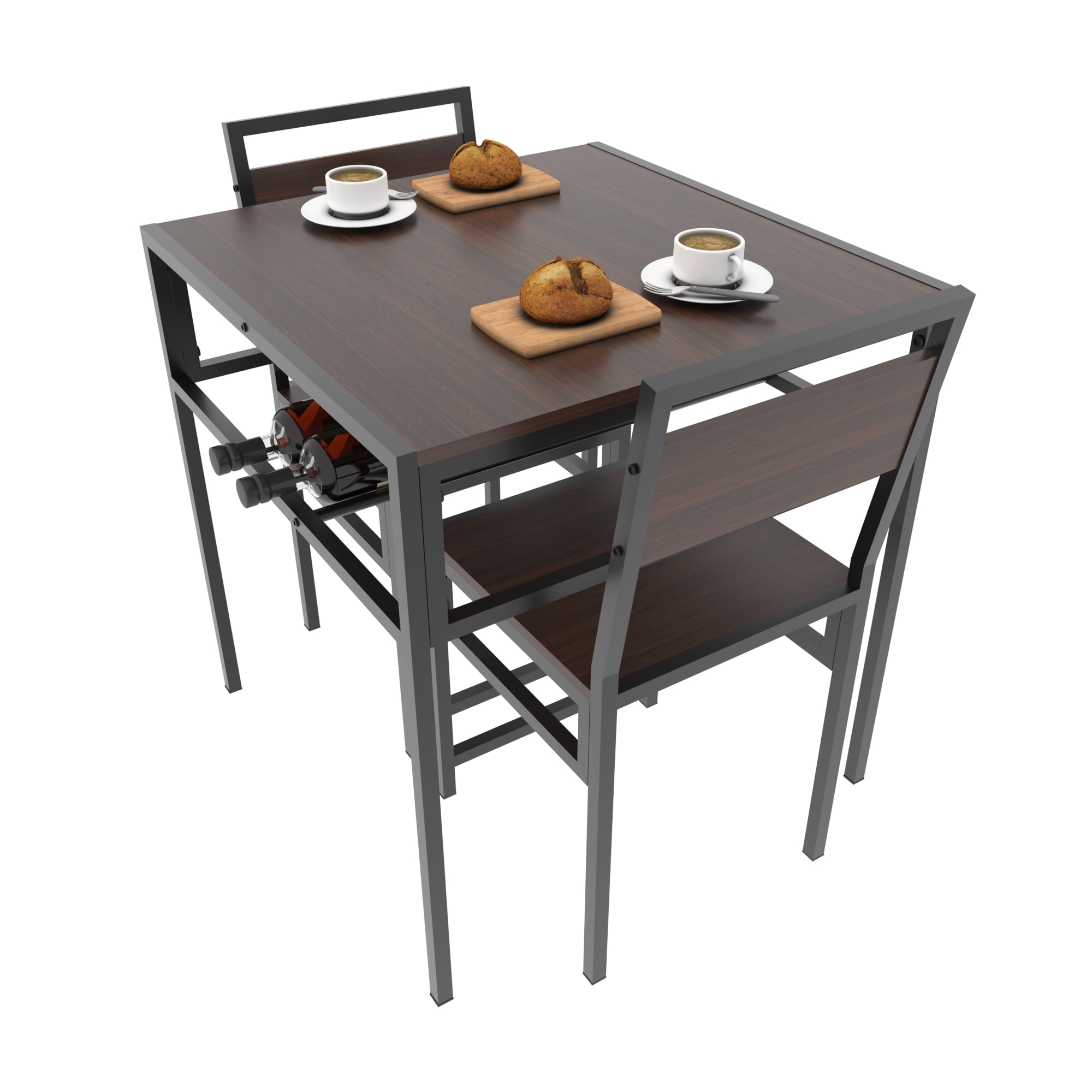 Industrial Dining Table Set with 2 Chairs, Small Square Kitchen Table with Storage Rack for Small Space Apartment