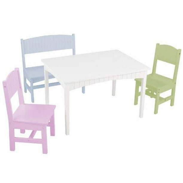 KidKraft Nantucket Kids Table with Bench and 2 Chairs Set Pastel