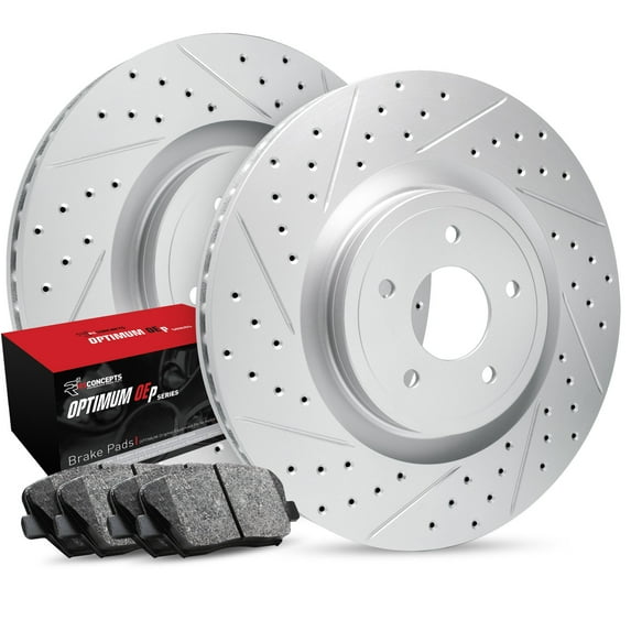 R1 Concepts Rear Carbon Brake Rotors Drilled and Slotted with Optimum OEp Pads 1PC.54073.04