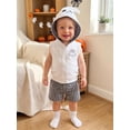 thumbnail image 6 of RUINIXCW Toddler Baby Boys Halloween Outfits Adorable Ghost Embroidery Zip Up Hooded Vest and Plaid Shorts Set, 6 of 8