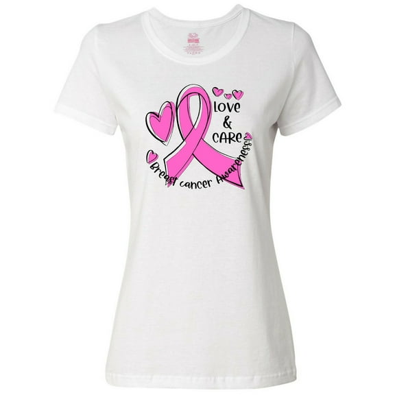 Inktastic Love, Care, Cure Breast Cancer Awareness Pink Ribbon Women's T-Shirt