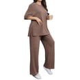 thumbnail image 4 of Plus Size Women 2 Piece Solid Casual Sets Short Sleeve Tops and Wide Leg Pants Outfit, 4 of 6